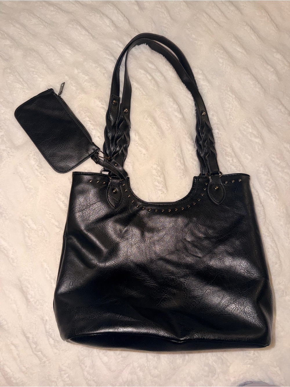 Black Stud-Trim Tote Bag with Wristlet - Women
